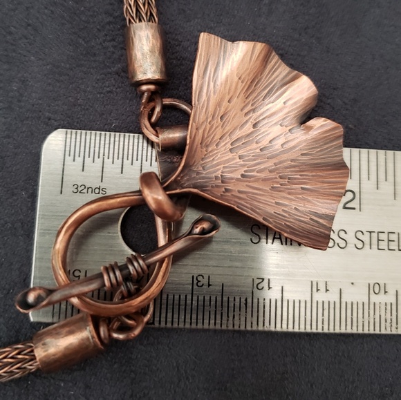Solid Copper Gingko Leaf Viking Knit Necklace. - Picture 5 of 5